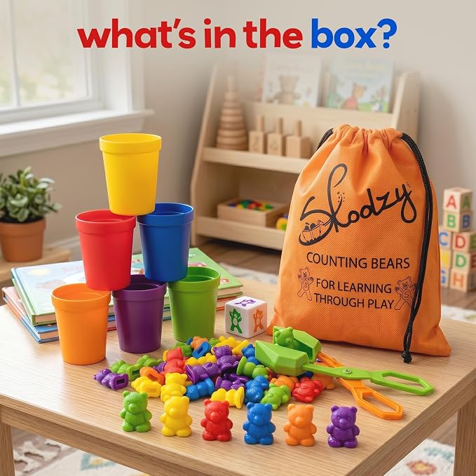 Skoolzy Counting Bears Set - 70 Pc Color Sorting Sensory Toys for Toddlers 3-4 - Montessori Toys for 3 Year Old - Autism Toys for Toddlers 3-4 - Color Sorting Toys for Toddlers Learning + Education - Image 9