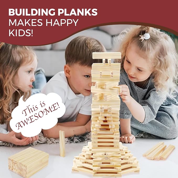OWT Wooden Building Planks for Kids | 100 Piece STEM Construction Blocks Set for Creative Play | Educational Wood Building Toys for Boys and Girls Ages 3+ | Architecture, Engineering & Learning Fun - Image 5