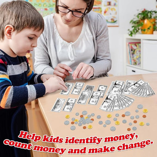Kasfalci 140 PCS Money for Kids for Learning, Back to School Supplies,Math Manipulatives, Learning & Education Toys for Classroom, Pretend Play, Teacher and Homeschool Supplies - Image 2