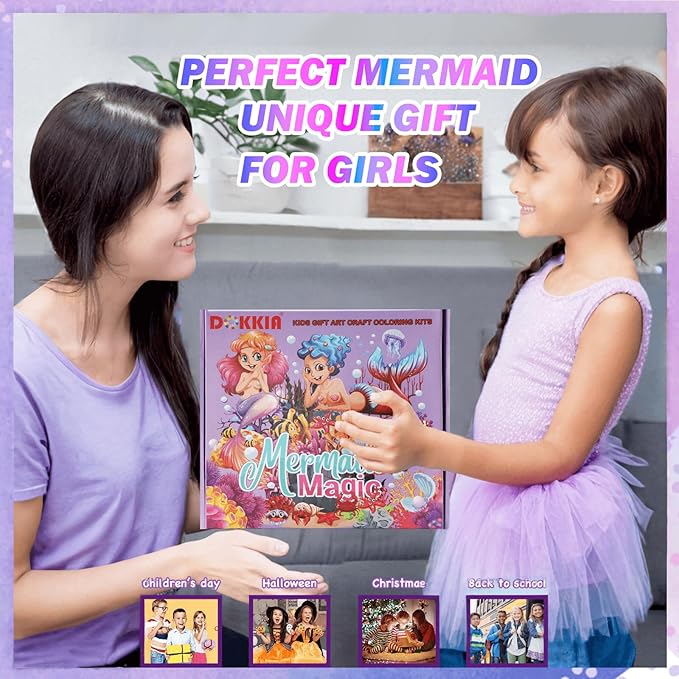 DOKKIA Fruit Scented Kids Coloring Pens Markers Set 65 PCS Art Craft Drawing Case Washable Kits Pencil Crayon&Coloring Book Supplies,Birthday Gifts for Girls 4-5-6-7-8-12 Year Old Mermaid Tail Purple