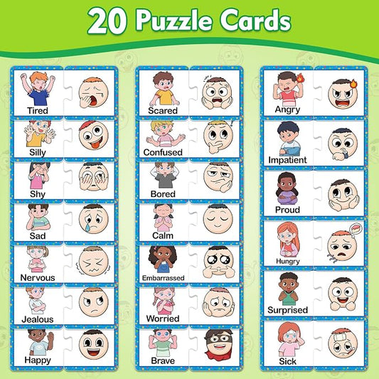 Kasfalci Feelings & Emotions Puzzle Cards, 40 PCS Feelings Chart Toys for Kids,Social Emotional Learning Activities,Speech Therapy Games,Autism Learning Materials,Calm Down Corner Supplies - Image 2