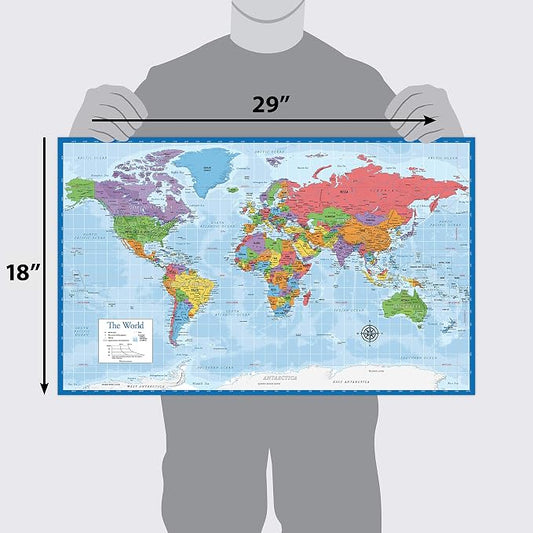Laminated World Map & US Map Poster Set - 18" x 29" - Wall Chart Maps of the World & United States - Made in the USA - (LAMINATED, 18" x 29") - Image 2