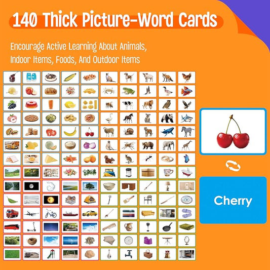 140 Noun Picture-Word Cards, Picture Flashcards Language Builder Visual Aid Speech Development Tool for Autism, ESL Teaching Materials for Adults, Non-Verbal Children Vocabulary Builder for Toddlers - Image 2