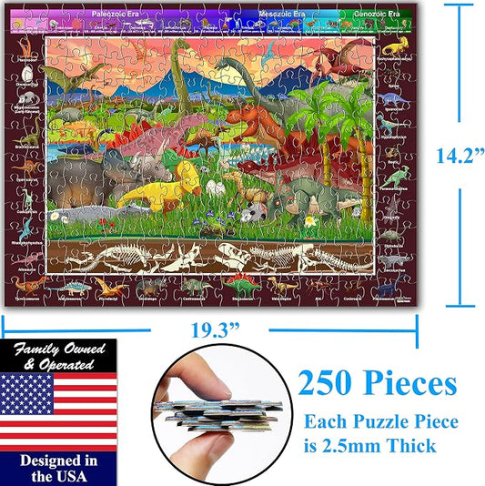 Think2Master Colorful Dinosaurs 250 Pieces Jigsaw Puzzle Puzzle. Great Gift. Size: 14.2” X 19.3”” - Image 2