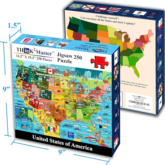 Think2Master United States Map 250 Pieces Jigsaw Puzzle. Great Gift for Adults & Seniors. Easier to Handle Larger Pieces. Size: 14.2” X 19.3” - Image 6