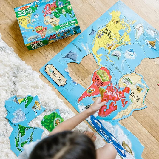 Melissa & Doug World Map Jumbo Jigsaw Floor Puzzle (33 pcs, 2 x 3 feet) - Image 2