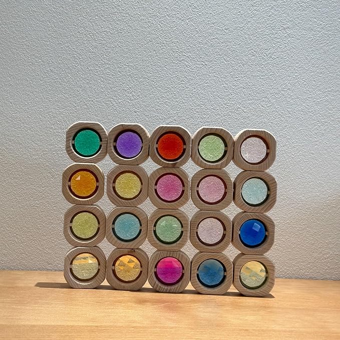 20PCS Wooden Gem Blocks Stacking Toys,Colorful Acrylic Windows Blocks, Rainbow Crystal Acrylic Building Cubes Educational Sensory Training Crystal Toys (20PCS Round Gem Blocks) - Image 6