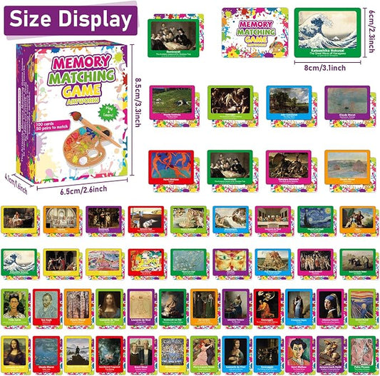 gisgfim 100 PCS Memory Matching Game Famous Paintings Concentration Memory Card for Adults Learning Educational Game A Fun & Fast Artworks Theme Matching Games - Image 2