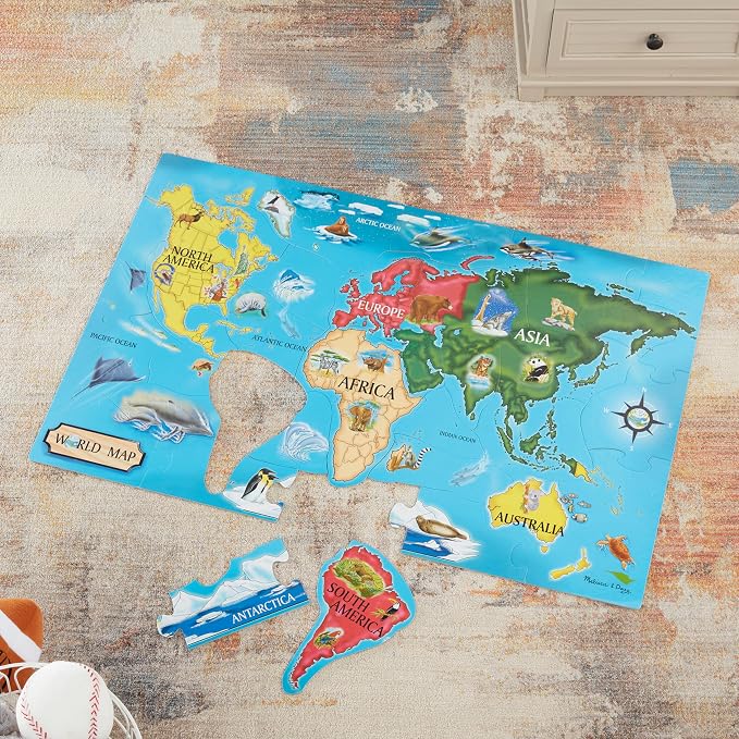 Melissa & Doug World Map Jumbo Jigsaw Floor Puzzle (33 pcs, 2 x 3 feet) - Image 9