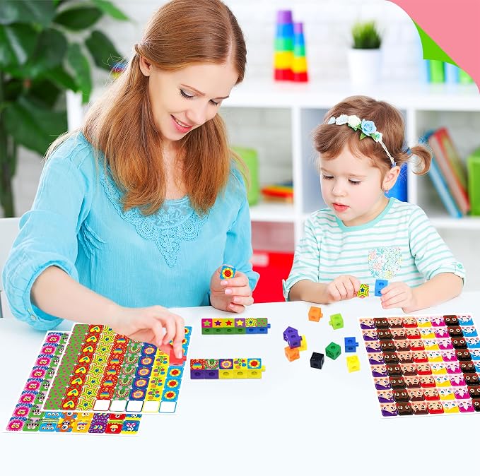 100 Math Linking Cubes, Math Cubes with 320 Reusable Stickers Manipulative Geometric Shapes Connecting and Counting Snap Blocks for Early Math & Construction, Educational Toy for Preschool, Homeschool - Image 7