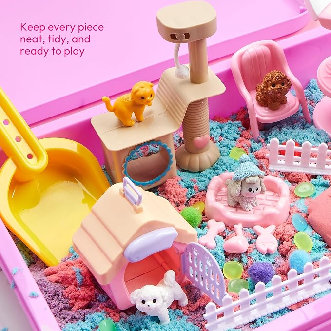 JOVA Klever Kits Cute Pet Sensory Bin for Kids with Glow in The Dark Stones, Sandbox with Lid Dual-Color Sand, Preschool Learning Activities Gifts for Boys Girls Age 3+ - Image 8