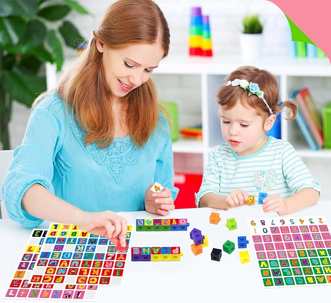 100 Math Linking Cubes, Math Cubes with 384 Reusable Stickers-Letters, Numbers, Shapes, Manipulative Geometric Connecting and Counting Blocks, Educational Toy for Kids Math Learning and Fun Activities - Image 7