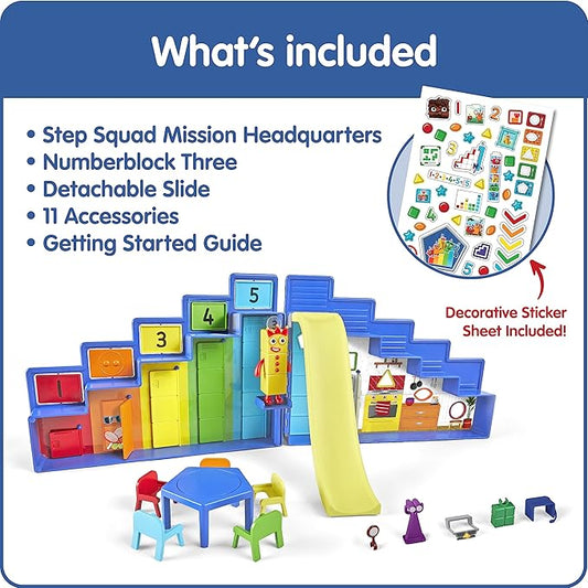 hand2mind Step Squad Mission Headquarters Playset - TV Show Action Figure Playset with 11 Accessories, Counting and Number Toys, for Toddlers and Kids Ages 3, 4, 5, 6, 7