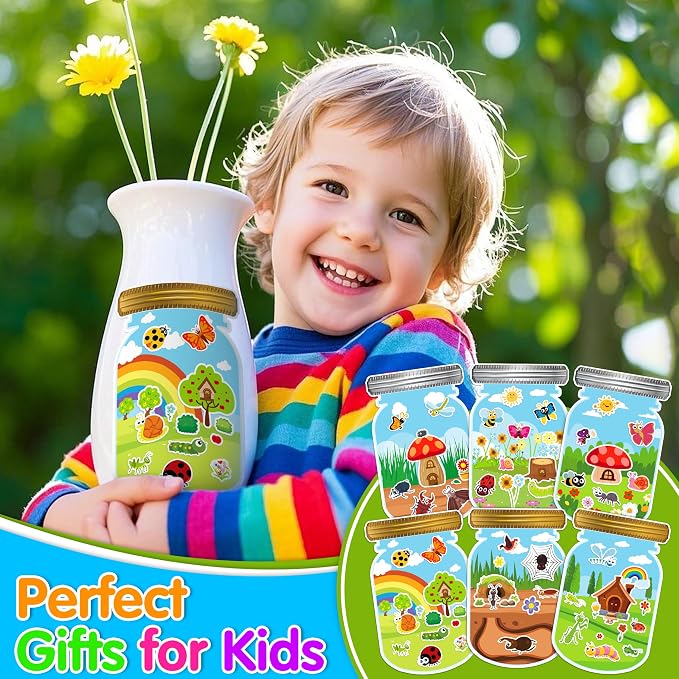 LINAYE 24 Sheets Insect Stickers with Jar Scenes, Make Your Own Bug Jar Stickers, Spring Crafts Activities for Kids Spring Party Decorations Supplies for Kids - Image 6