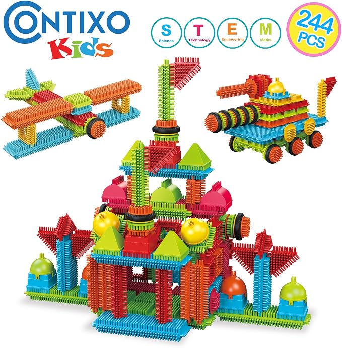 Contixo 244 pcs Bristle Shape 3D STEM Building Toys, Construction Learning Stacking Educational Block, Creativity Beyond Imagination, Inspirational, Safe & Durable, Recreational Toy for Kids Ages 3-8 - Image 9
