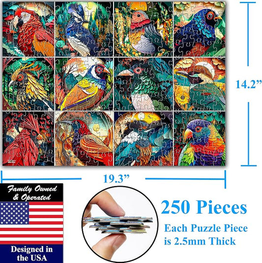 Think2Master Colorful World of Birds 250 Pieces Jigsaw Puzzle Featuring heartwarming Bird Puzzle for Adults and Teens. Paper Cut Craft Style Size: 14.2” X 19.3” - Image 2