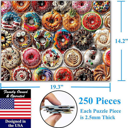 Think2Master Donuts 250 Pieces Jigsaw Puzzle. Perfect White Elephant Gag Gift. Fun Puzzle for Families. Great Gift for Adults and Teens. Size: 14.2” X 19.3” - Image 2