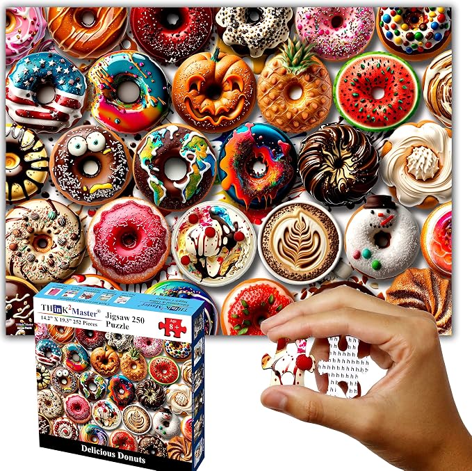 Think2Master Donuts 250 Pieces Jigsaw Puzzle. Perfect White Elephant Gag Gift. Fun Puzzle for Families. Great Gift for Adults and Teens. Size: 14.2” X 19.3” - Image 7