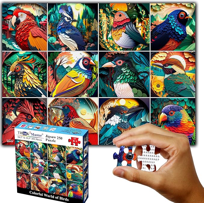 Think2Master Colorful World of Birds 250 Pieces Jigsaw Puzzle Featuring heartwarming Bird Puzzle for Adults and Teens. Paper Cut Craft Style Size: 14.2” X 19.3” - Image 7