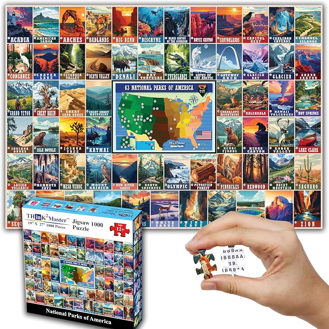 Think2Master Colorful Vintage USA National Parks 1000 Pieces Large Format Jigsaw Puzzle for 13+, Teens, Adults & Families. Great Gift for People Interested in Traveling. Size: 26.8” X 18.9” - Image 7