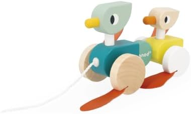 Janod Zigolos Pull Along Duck Family Early Learning and Motor Skills Toy with Flapping Feet Made of Beech and Cherry Wood for Ages 12 Months - Image 2