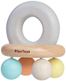 PlanToys Wooden Bell Rattle and Teether Toy (5250) | Pastel Color Collection |Sustainably Made from Rubberwood and Non-Toxic Paints and Dyes by PlanToys