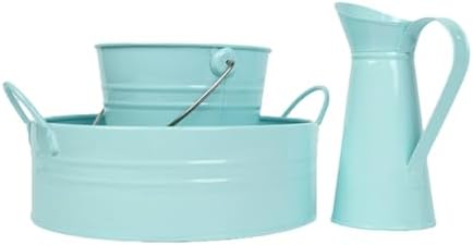 Montessori Washing Work Set, Metal Basin, Bucket & Pitcher Set, Kids Practical Life Sensory Toy,Blue by Unknown