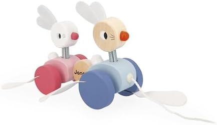 Janod Zigolos Wooden Pull Along Rabbits - Ages 12 Months+ - J08207 by Janod