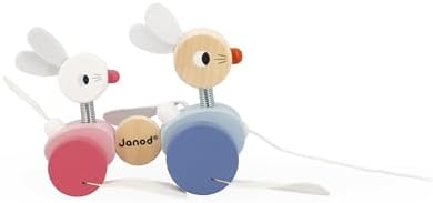 Janod Zigolos Wooden Pull Along Rabbits - Ages 12 Months+ - J08207 - Image 3