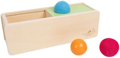 Leticia's Corner Montessori-Inspired Wooden Object Permanence Box, Sliding Top Box with Felt, Wooden and Knitted Balls, Imbucare Box, Ball Drop, Montessori Toy for Babies 6 Months and Older by LeticiasCorner
