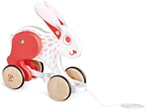 Hape: Pull Along - Bunny - White & Red - Wooden Animal Toy, Rubber Rimmed Wheels, Encourages Walking, Push & String Pull, Kid Baby Toddler, Age 12 mo+ - Image 4