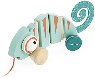 Janod - Tropik Pull-Along Chameleon - Wooden Early-Learning Toy - Silent Wheels - Educational Walking and Balancing Toy - Water-Based Paint - 1 Year + J08264 - Image 4