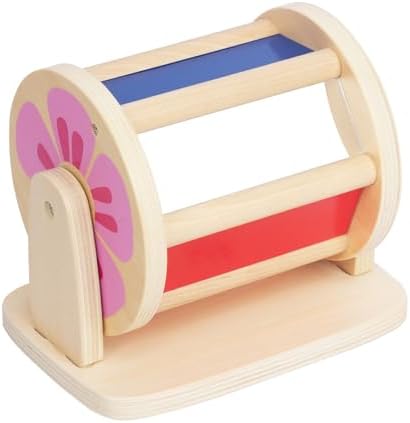 WOODENFUN Montessori Spinning Drum Baby Toys Wooden Tummy Time Mirror Kit by WOODENFUN