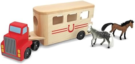 Melissa & Doug Horse Carrier Wooden Vehicle Play Set with 2 Flocked Horses and Pull-Down Ramp by Unknown