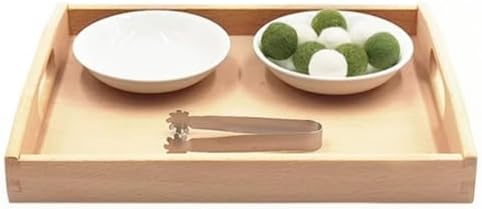 Montessori Tongs Transfer Set, Metal Tongs with Ceramic Bowls & Felt Balls, Toddler Practical Life Activity Toy by Unknown