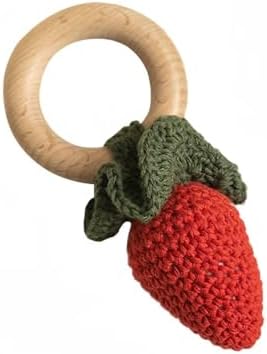 Wooden Baby Rattle Toys Stuffed Crochet Rattle with Teether Ring for Newborn Babies Fruit Wooden Teether Toy Infant Toddler Handcrafted Crochet Rattles Cute Shower Gifts for Boy and Girls by HALAAVAUVA