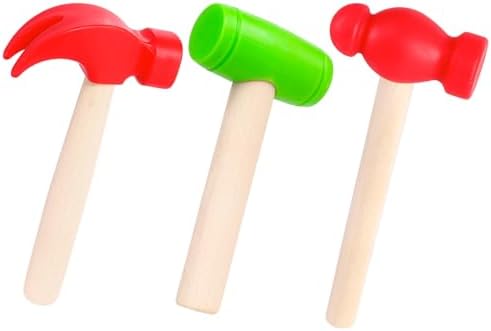 3 PCS Toy Hammers, Wooden Hammer Toys Mallets, Simulation Fake Plastic Maintenance Tools for Birthday Party Supplies by Unknown