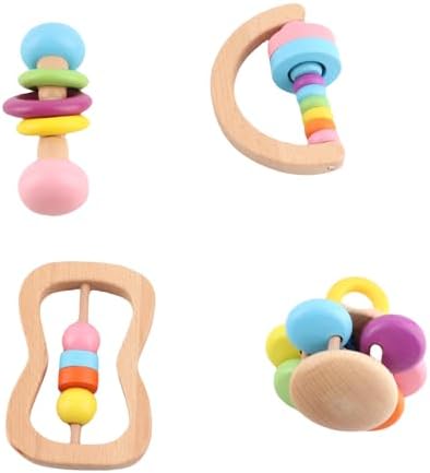 RiToEasysports 4pcs Wooden Baby Rattles Educational Toy Set for Newborns with Bright Colorful Design Beech Wood Grasping Toys Early Learning - Image 2