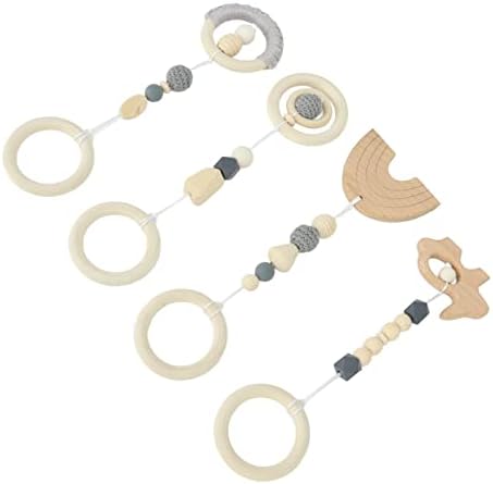 Baby Gym, 4Pcs Wooden Hanging Toys for Newborns, Play Gym Toys with Activity Nursing Rings for 0-6 Months (Gray) - Image 7