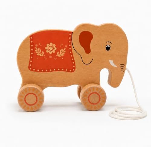 Wooden Elephant Pull-Along Toy for Toddlers 12M+ – Classic Push & Pull Walking Toy with String – Montessori Sensory & Imaginative Play for Little Kids – Beech Wood by TeluguTots