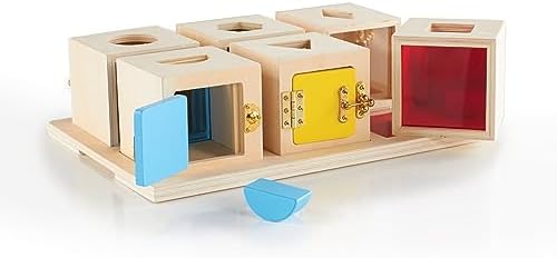 Guidecraft Peekaboo Lock Boxes with Storage Tray: Sorting & Stacking Toy for Children - Kids Early Learning , Multi-colored Wooden Educational Toddler Toy - Image 3