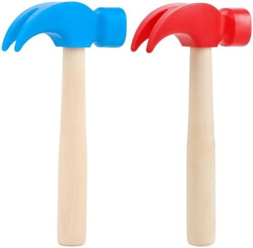 2 Pack Wooden Hammer Toys, Simulation Hammers Maintenance Tools Educational Toys for Boys Girls Kids Maintenance Tools Birthday Party Games Supplies(Red & Blue) by Lemicin