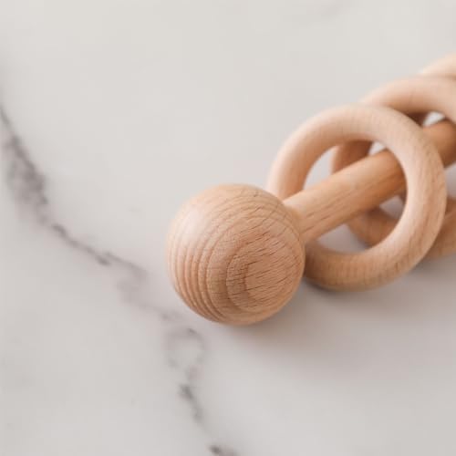 Chriswell Wooden Baby Rattle, Newborn Wooden Rattle Toy, Natural Wooden Montessori Baby Grip 3 Ring Toy, Baby Gift Toy, Wood Rattle-1 - Image 5