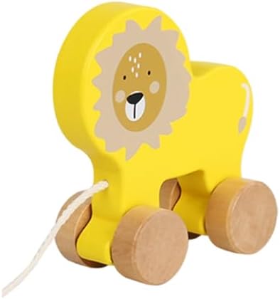 Wooden Pull Along Toy Pull Toy Birthday Gift Cute, Developmental Toy Wood Pulling Toy Wooden Wheel Animal Toy Boys Girls Kids, Lion by TTETTZ