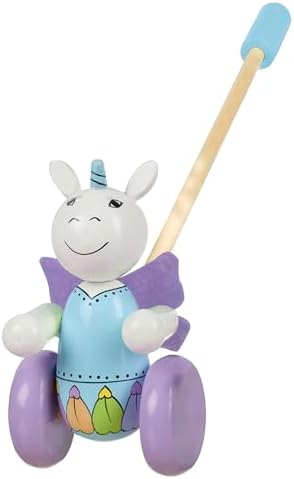 Orange Tree Toys: Push Along: Unicorn - Wooden Toy, Colorful Wheeled Character w/Handle, Push & Pull, Encourage First Steps, Toddler & Kids, Ages 1+ by OrangeTreeToys