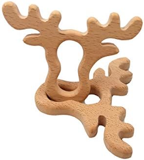2pcs Natural Wooden Antlers Montessori Toy Pendant Pure Natural Beech Wood Animal Shape Toys for Handmade Necklace/Bracelet (Antlers 2pcs) by Alenybeby