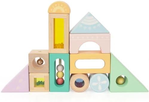 Fun with Sounds Wooden Discovery Blocks for Toddlers with Acoustic Sounds, Toddler Toys for Preschool Learning Activities (Green) by WoodenEdu