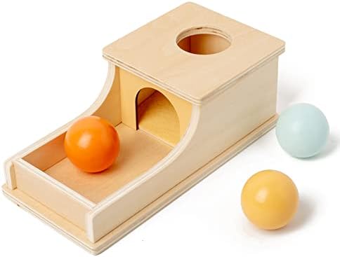 Montessori Object Permanence Box for Babies, Wooden Ball Drop Toy by BUSYEDITION