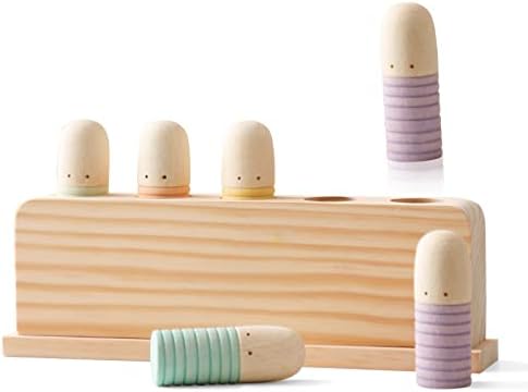 Pop Up Toy Multicolor Puppets | Wooden Color Sorting | STEM Montessori Color Matching Toys | Preschool Learning Educational Toys Gifts for Kids Boys Girls Ages for 1 2 3 Years (Neutral Colours) by Etudose