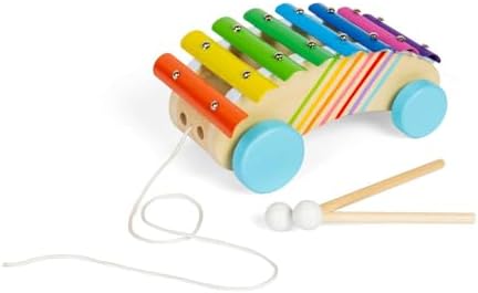 Bigjigs Toys Pull Along Xylophone - 2-in-1 Wooden Rainbow Instrument for Toddlers & Children Musical Xylophone Sensory Play Instruments & Accessories Children Gifts from 18 Months by Bigjigs+Toys